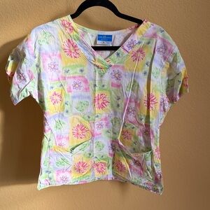 Alpha Omega Pastel Floral Scrub Top